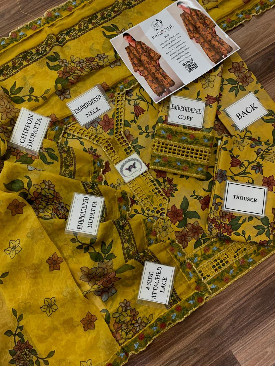 Baroque Printed Embroidered Lawn 3PC Unstitched Memon Clothes